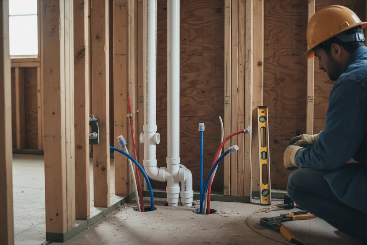 Drain and supply rough-in during Sump Pump Repair in Warrensburg